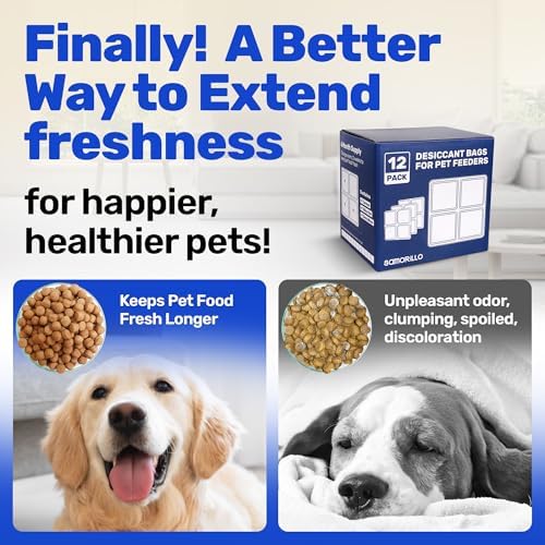 [12 Pack] Desiccant Bag for Petlibro Pet Feeder - Six-Month Supply Keeps Dog Food & Cat Food Dry + Fresh - Removes Moisture & Odors for Automatic Pet Feeders - Made from Silica, Carbon & Deoxidizer