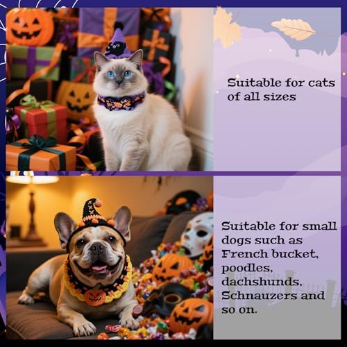 4 Pcs Halloween Cats Dogs Pets Crochets Handmade Collars Soft Wool Neck Collars with Hats Knitted Costume Photo Shoot Props Bibs for Multiple Family Matching Set (Pumpkin and Spider) - Image 6