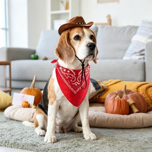Halloween Pet Cowboy Costume Accessories Set Dog Cat Cowboy Hat with Bandana Scarf Pet Dogs Cats Size Western Costume Accessories for Cute Puppy Kitten Holiday Wearing West Cosplay Party Outfit - Image 4