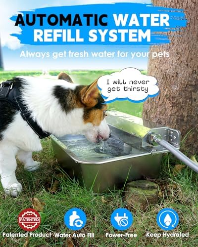 PETIMI Automatic Dog Water Dispenser, 2 Gallons 304 Stainless Steel Dog Water Bowl for Indoor/Outdoor, Large Water Bowl for Pets & Livestock, Anti Tip, Wide Mouth, Water Auto Fill, Fit GHT 3/4" Faucet
