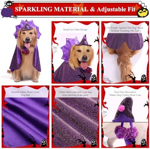 Large Dog Halloween Costumes, Pet Witch Costume Wizard Hat and Cape Vampire Devil, Funny Golden Retriever & German Shepherd Halloween Costumes with Adjustable Straps for Medium Large Dogs (XL) - Image 3