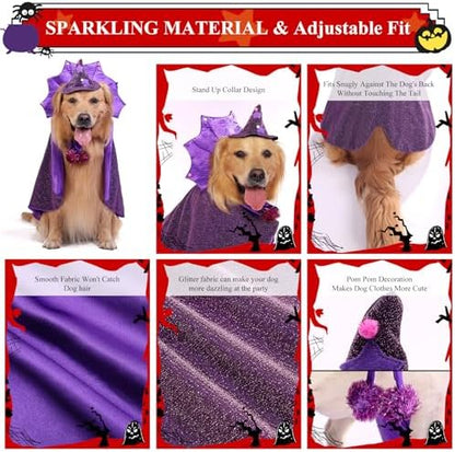 Large Dog Halloween Costumes, Pet Witch Costume Wizard Hat and Cape Vampire Devil, Funny Golden Retriever & German Shepherd Halloween Costumes with Adjustable Straps for Medium Large Dogs (XL) - Image 3
