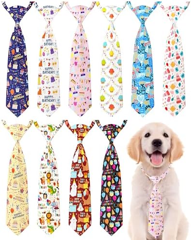 PET SHOW 10 Pack Happy Birthday Dog Ties Neckties for Medium Dogs by PETSHOW