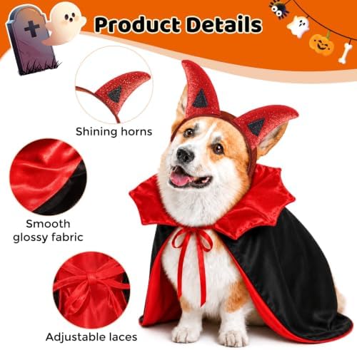MOFASVIGI Dog Halloween Costume, Devil Horns Vampire Cape for Medium Dogs - Image 4
