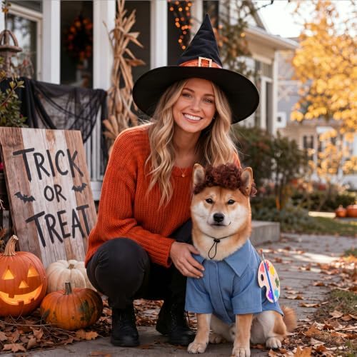 Dansydaisy 4 Pcs Halloween Dog Costume, Puppy 80s Painter Artist Outfit, XL - Image 6