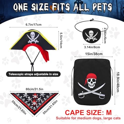 Huhumy 4 Pcs Dog Pirate Costume Hat Cape Bandana, Black, Medium - Image 2