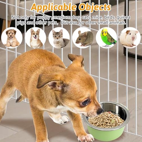 Hamiledyi Crate Dog Bowl Cat - Removable Stainless Steel Hanging No Spill Pet Bowl for Kennels Durable Detachable Design Fits Small Medium Dog Cages (2 Pcs, Green