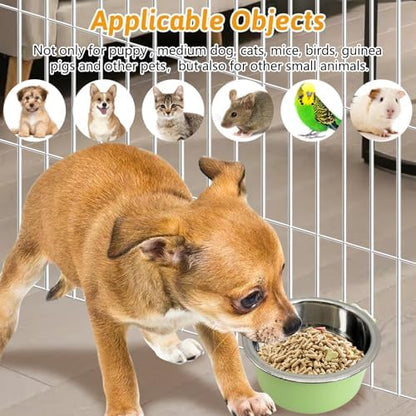 Hamiledyi Crate Dog Bowl Cat - Removable Stainless Steel Hanging No Spill Pet Bowl for Kennels Durable Detachable Design Fits Small Medium Dog Cages (2 Pcs, Green