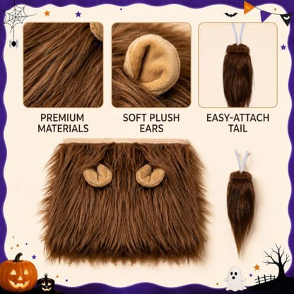 Lion Mane for Dog, Dog Halloween Costumes Set with Brown Wig and Tail - Image 3