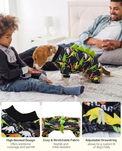 CuteBone Dinosaur Costume Dog Pajamas, Stretchy Spandex Crystal Velvet Sleepwear Coat for Small Dogs, Soft & Warm Pet Outfit Clothes for Cold Weather, Cozy Pullover Design COSP21S - Image 3