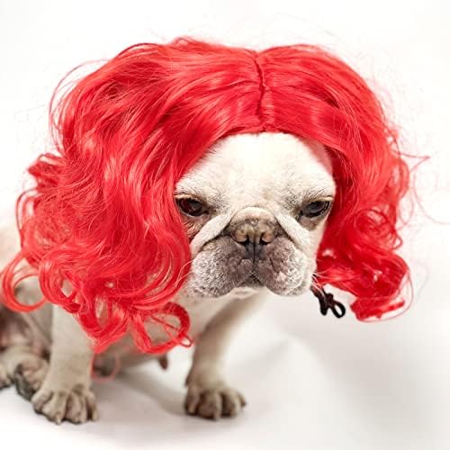 Funny Dog Cat Cosplay Wig for Halloween, Christmas, Parties, Festivals - Pet Wigs for Small, Medium and Large Dogs (Wine Red) - Image 2