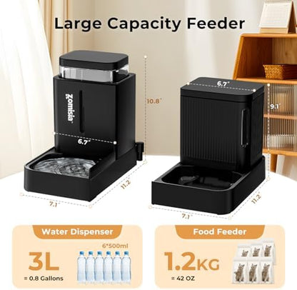 ZOMISIA Gravity Cat Feeder and Water Dispenser, 0.8 Gallon x 2, Grey