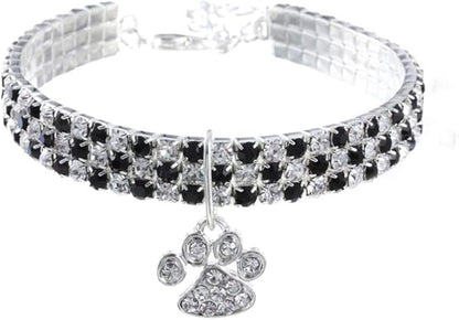 Pet Collar with Diamonds, Adjustable Crystal Diamond Elastic Heart Claw Pendant Wedding cat and Dog Small pet Necklace Jewelry