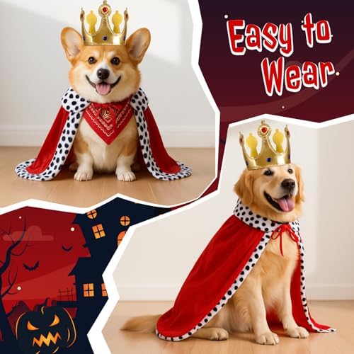 Talltalk 2 Pcs Dog King Costume Halloween Pet Crown and Velvet Cape, Small - Image 5