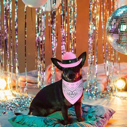GOYOSWA Dog Halloween Costumes, Dog Cowboy Costume Halloween Pet Cowboy Hat Bandana Scarf for Small Medium Large Dogs Pets (Pink Hat & Pink Bandana, Small) - Image 6
