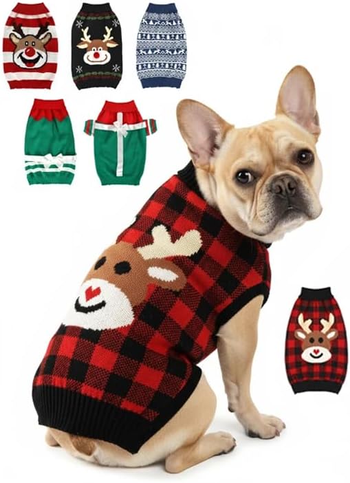Dog Christmas Sweater, Soft Warm Pet Clothes Coat for Small Medium Large Dogs and Cats Boy Girl, Fall Cozy Holiday Turtleneck Knitting Collar Pullover Pup Outfit Costume for Thanksgiving New Year