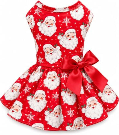 Christmas Santa Claus Dog Dress, Festive Holiday Pet Skirt Outfit with Snowflake Design for Small and Medium Dogs by Miiemiu