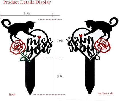 Memorial Grave Markers Metal Pet Memorial Stake Cat Memorial Sign,Miss You Sign Pet Plaque Burial Stake for Cemetery Garden Yard Outdoor Grave Decor