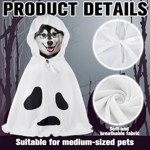 Halloween Dog Ghost Costume White Dalmatian Pet Costume with Hats Ghost Costumes for Dogs Cats Pet Cosplay Cape Halloween Cats Clothes for Party Decorations(Medium) - Image 3