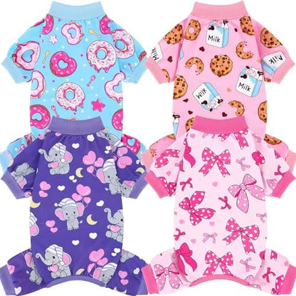 XPUDAC 4 Pieces Dog Pajamas Soft Strechy Puppy Onesies Pet Clothes for Small Medium Dogs Boy Girl Cat Pet Outfit, 153-XXS by XPUDAC