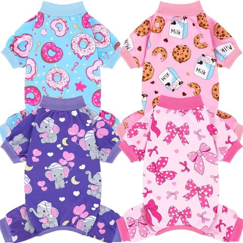 XPUDAC 4 Pieces Dog Pajamas Soft Strechy Puppy Onesies Pet Clothes for Small Medium Dogs Boy Girl Cat Pet Outfit, 153-M by XPUDAC