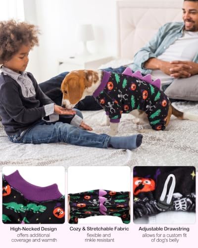 CuteBone Dinosaur Costume Halloween Dog Pajamas, Stretchy Spandex Crystal Velvet Sleepwear Coat for Small Dogs, Soft & Warm Pet Outfit Clothes for Cold Weather, Cozy Pullover Design COSP25XS - Image 3