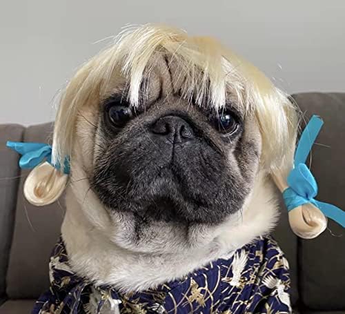 Funny Dog Cat Cosplay Wig, Pet Wigs for Halloween, Christmas, Parties, Festivals, Dog Wigs for Small Medium and Large Dogs(Golden Braid) by Unknown