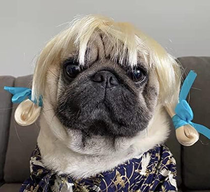 Funny Dog Cat Cosplay Wig, Pet Wigs for Halloween, Christmas, Parties, Festivals, Dog Wigs for Small Medium and Large Dogs(Golden Braid) by Unknown
