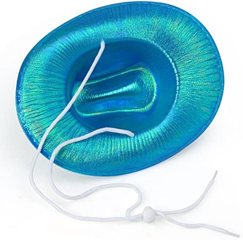 Yewong Pet Neon Sparkly Glitter Space Cowboy Hat Costume Set Dog Cat Metallic Space Shiny Cowboy Hats with Paisley Bandana West Cowboy Accessories for Pets (Metallic Blue) One Size - Image 5