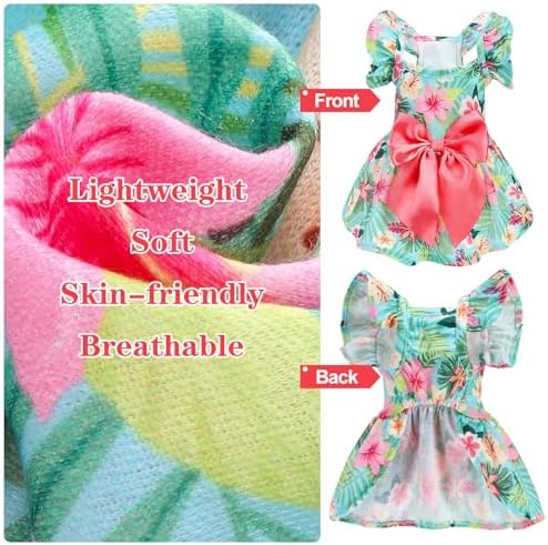 EXPAWLORER Dog Dress with Sleeve Ruffles, Floral Pet Dresses with Bow Tie for Small Meduim Dogs Puppy Cats Girl, Cute Princess Dog Dresses Skirt Clothes Outfits for Spring Summer, Green S - Image 4
