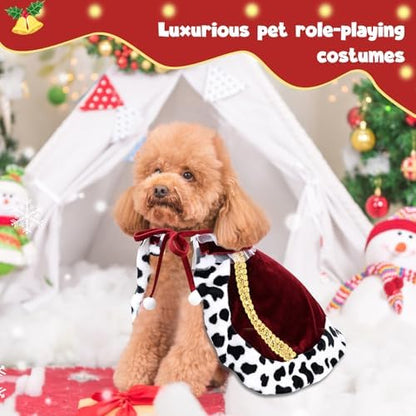 Dog Costumes for Small Medium Dogs Fur Velvet Cat Cape Pet Cloak Halloween Christmas Prince Princess Cosplay Clothes (Red, Small Medium) - Image 2