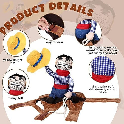 Abbylike 2 Pcs Dog Costume Cowboy Rider Doll Hat Outfit,Cowboy,Medium - Image 2