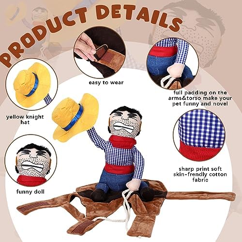 Abbylike 2 Pcs Dog Costume Cowboy Rider Doll Hat Outfit, Cowboy, Small - Image 2
