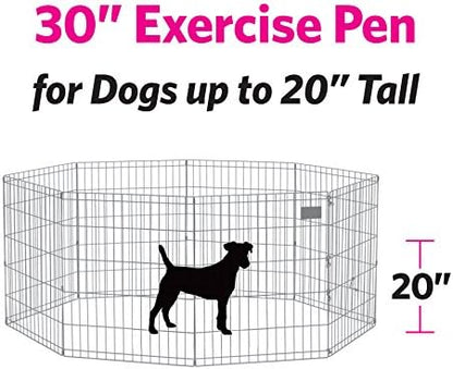 MidWest Homes for Pets Folding Metal Puppy / Dog Exercise Pen, Indoor/Outdoor Playpen with No Door, Provides 16 Sq Feet of Play Space, 30-Inches Tall, Black E-Coated