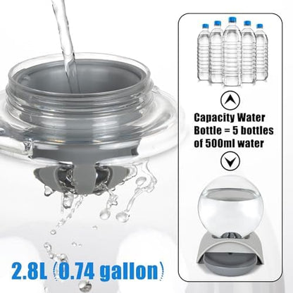Pet Water Dispenser, 2.8L Automatic Gravity Cat Water Dispenser for Cats, Dogs & Rabbit, Detachable Cat Dog Water Dish Feeder with Spherical Waterer Bubble, Grey