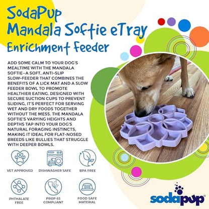 SodaPup Mandala Softie eTray –Durable Enrichment Feeder Made in USA Non-Toxic, Pet-Safe, Food Safe Rubber for Mental Stimulation, Avoiding Overfeeding, Fresh Breath, Digestive Health, Calming, & More