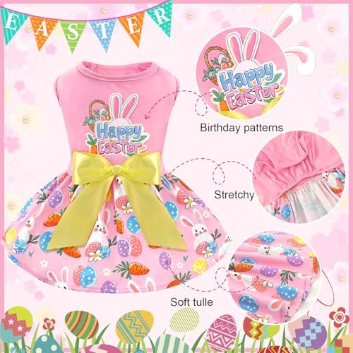 XPUDAC Happy Easter Day Dog Dress for Small Dogs Girl Bunny Eggs Tulle Holiday Puppy Clothes Pet Outfit, Cat Costume -XX-Small - Image 3