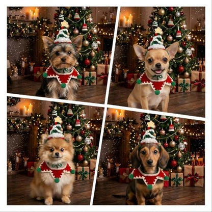 Christmas Dog Costume,Handmade Dog Outfit with Christmas Tree Cat Hat,Knitted Cat Costume,Adjustable Fit Pet Apparel for Cats and Small Sized Dogs,Gifts for Dogs and Cats - Image 3