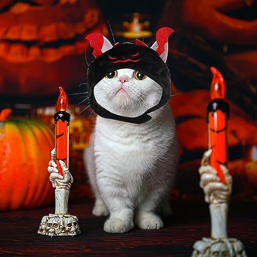 ALIBBON Cat Halloween Devil Costume Dog Halloween Devil Hat Pet Headdress for Halloween Party Adjustable Devil Cap Black Devil Hat Dress Up for Puppy Kitty Halloween Cosplay Costume - Image 4