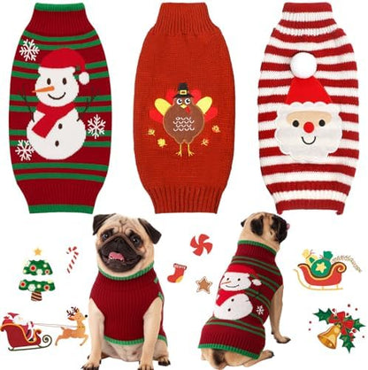 Sanwuta 3 Pcs Thanksgiving Christmas Dog Sweaters Sets, Medium by Sanwuta