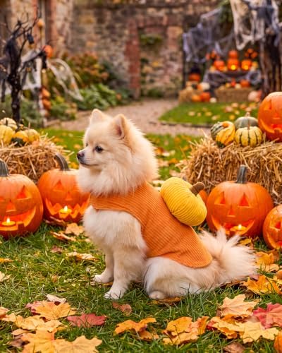 CuteBone Pumpkin Dog Halloween Costume Sleeveless Vest with 3D Pumpkin Decor Soft Corduroy Outfit Easy Velcro Closure Fall Party Clothes for Small Medium Dogs GBZ09XL - Image 7