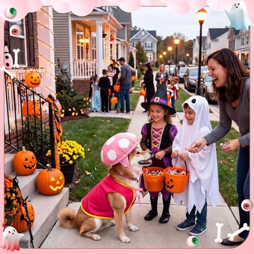 Huhumy 2 Pcs Halloween Dog Mushroom Costumes Pink Mushroom with White Hat - Image 2