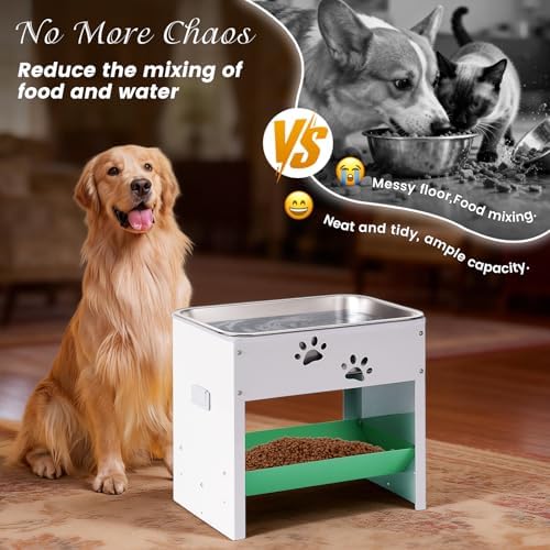 Dog Water Bowl Elevated| Adjustable Stand Pet Feeding Station with Storage
