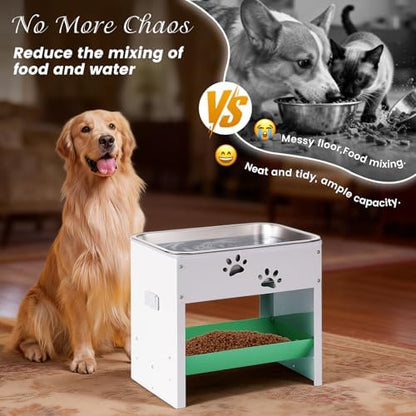 Dog Water Bowl Elevated| Adjustable Stand Pet Feeding Station with Storage