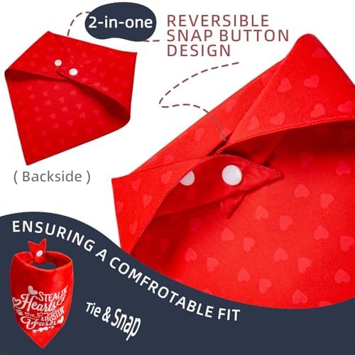 Reversible Dog Bandanas for Valentine's Day - Cute Lettering & Heart Pattern 2-in-1 Holiday Costume Pet Scarf, 1pack Snap Button Bandana for Medium & Large Breed (30-75lbs) - Image 2