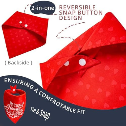 Reversible Dog Bandanas for Valentine's Day - Cute Lettering & Heart Pattern 2-in-1 Holiday Costume Pet Scarf, 1pack Snap Button Bandana for Medium & Large Breed (30-75lbs) - Image 2