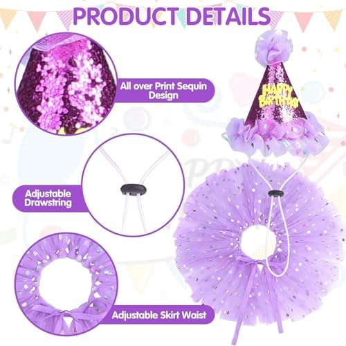 SCENEREAL Dog Birthday Bandana with Hat and Dress Girl Set, Puppy Birthday Party Supplies, Cute Tutu Skirt Outfit for Small Medium Large Dogs - Image 5