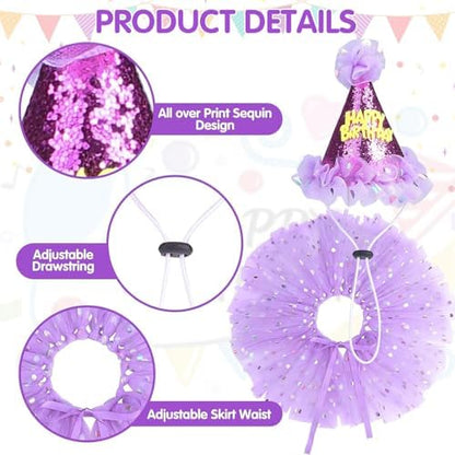 SCENEREAL Dog Birthday Bandana with Hat and Dress Girl Set, Puppy Birthday Party Supplies, Cute Tutu Skirt Outfit for Small Medium Large Dogs - Image 5