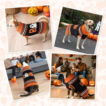 Halloween Dog Stripe Sweater Cute Pumpkin Ghost Pattern Pet Knitwear Clothes Festival Boo Letters Outfits Halloween Costume for Small Middle Large Dogs XL - Image 4