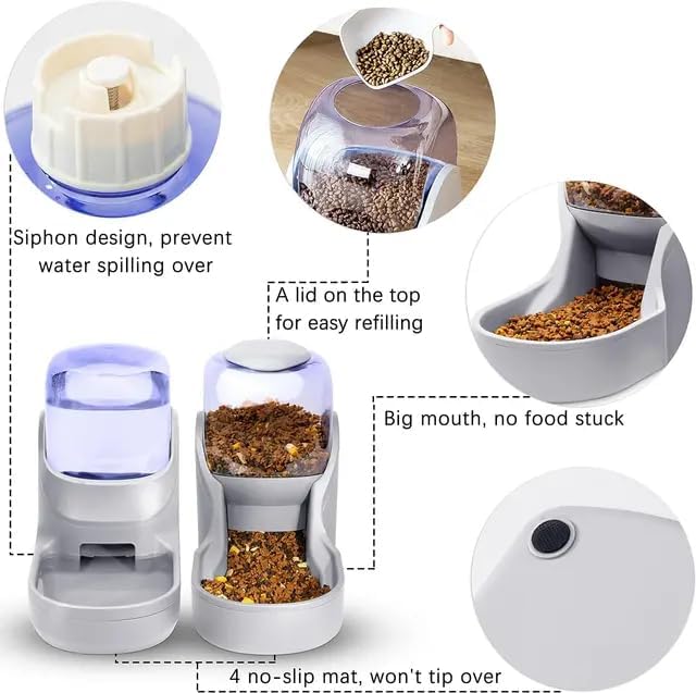 Dog & Cat Feeder + Waterer Set,Automatic Pet Feeder 2 in 1 Cat & Dog Food Water Dispensers, Cats and Dogs Food Feeder and Water Dispenser 3.9L for Small, Medium, & Large Pets (Orange)